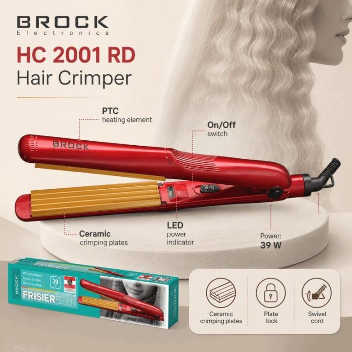 Brock HC 2001 RD keraminės plaukų gofravimo žnyplės, raudonos, 25 W