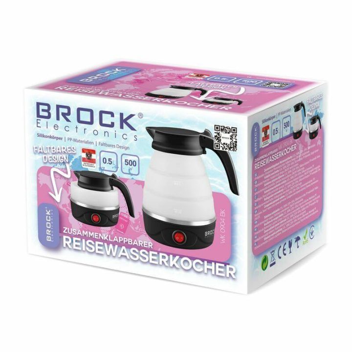 Brock WK 0904 BK sulankstomas kelioninis virdulys 0,5 l, 500 W, juodas/baltas