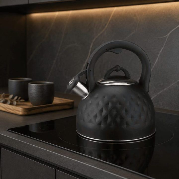 Brock MWK 003 BK švilpiantis virdulys 2,5 l, juodas / plieninis