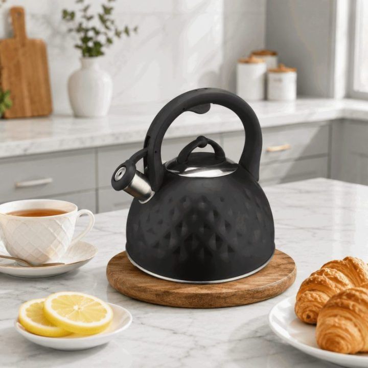 Brock MWK 003 BK švilpiantis virdulys 2,5 l, juodas / plieninis