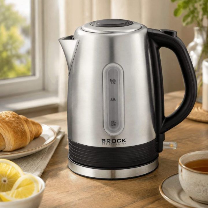 Brock WK 9903 SS elektrinis virdulys, 1,7 l, 2200 W, juodas / plieninis
