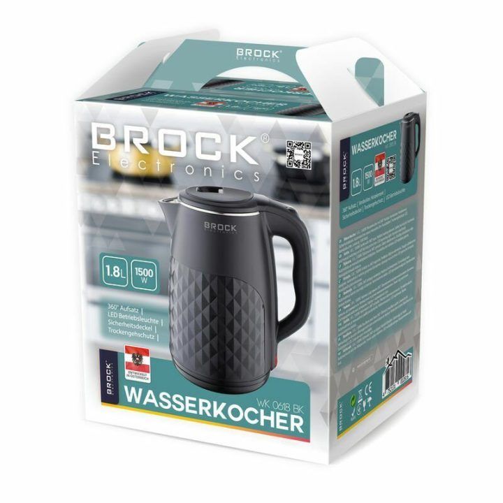 Brock WK 0618 BK elektrinis virdulys su dviguba sienele, 1,8 l, 1500 W, juodas
