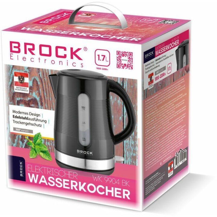 BROCK WK 9904 BK elektrinis virdulys 1,7 l, juodas/pilkas