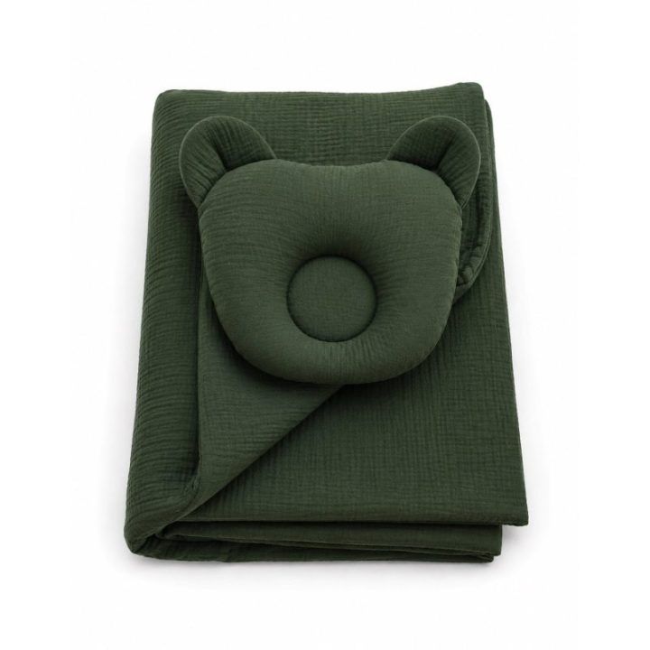 2 dalių muslino patalynės komplektas kūdikiui Teddy, žalios spalvos