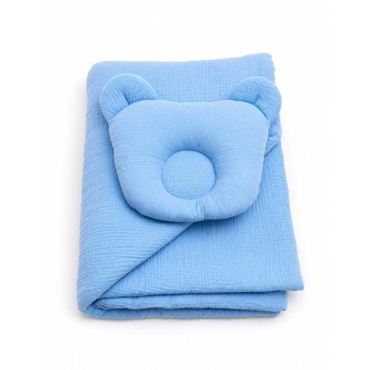 Patalynės komplektas kūdikio lovytei Teddy MUSLIN 2 dalių, mėlynas