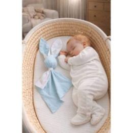 Minkštas zuikutis-kramtukas iš medvilnės My Sweet Baby, mėtų ir baltos spalvos