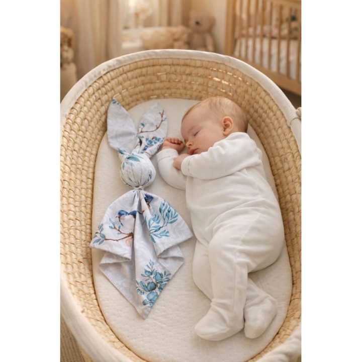 Minkštas kūdikio migdukas su zuikio ausytėmis DOUDOU Blue Birds