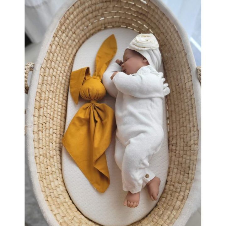 Minkštas kramtukas-kūdikio migdukas DOUDOU zuikutis, geltonas medvilninis