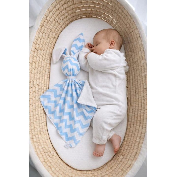 Dvipusis kūdikio migdukas zuikutis My Sweet Baby, mėlynas chevron raštas