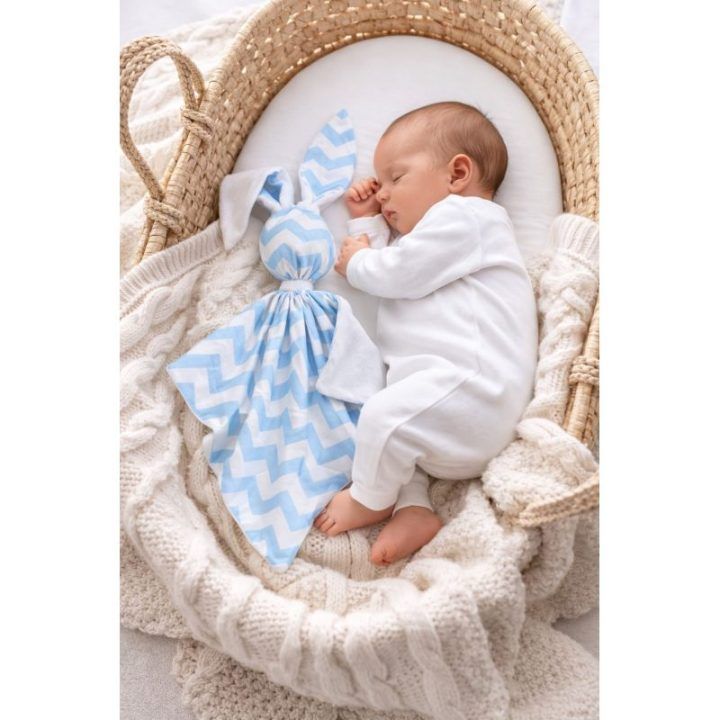 Dvipusis kūdikio migdukas zuikutis My Sweet Baby, mėlynas chevron raštas
