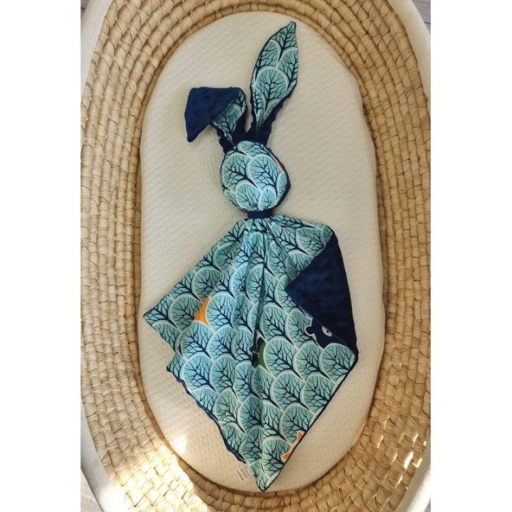 Dvipusis kūdikio žaislas-migdukas DOUDOU Triušis Mint Forest, tamsiai mėlynas