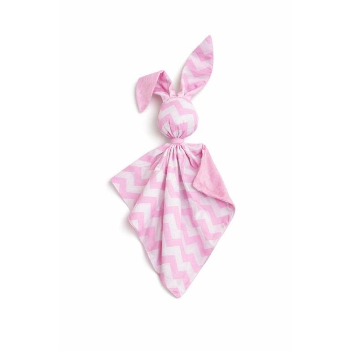 Minkštas zuikio žaislas-pledukas DOUDOU Pink Chevron