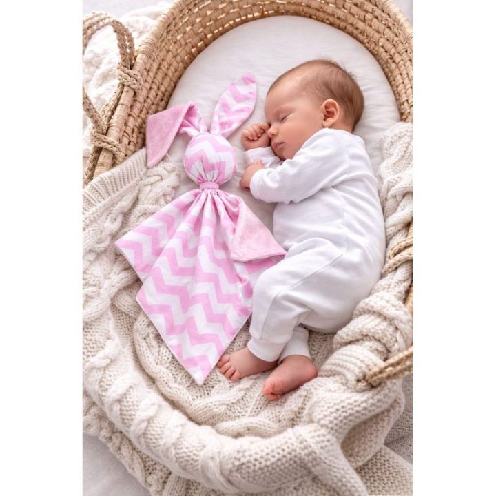 Minkštas zuikio žaislas-pledukas DOUDOU Pink Chevron
