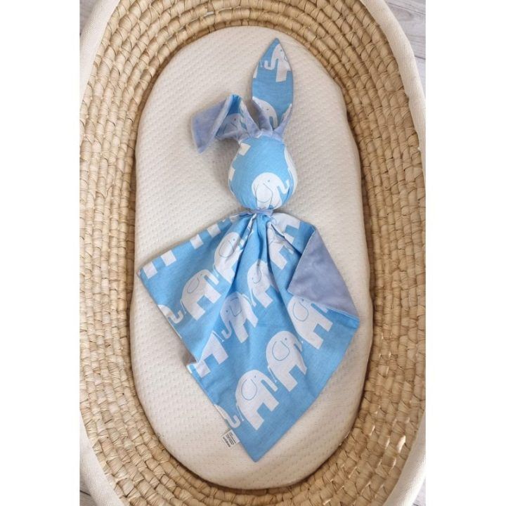 Minkštas bunny žaislas DOUDOU su medvilne ir minky, mėlynieji drambliai