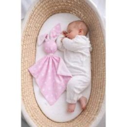 Dvipusis minkštas bunny žaislas iš medvilnės ir minky, rožinės žvaigždutės, baltas