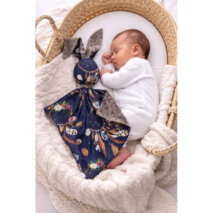 Dvipusis minkštas zuikio žaislas My Sweet Baby Doudou – mėlyni sapnų gaudyklės motyvai, ruda