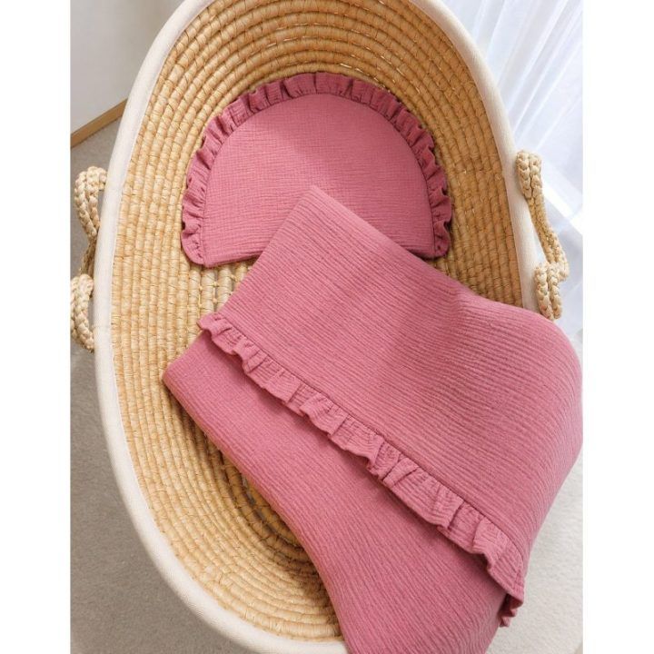 2 dalių muslino kūdikio patalynės komplektas su raukinuku My Sweet Baby retro pink