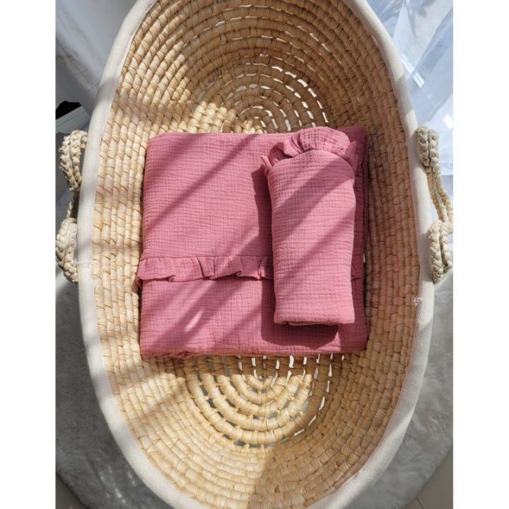 2 dalių muslino kūdikio patalynės komplektas su raukinuku My Sweet Baby retro pink