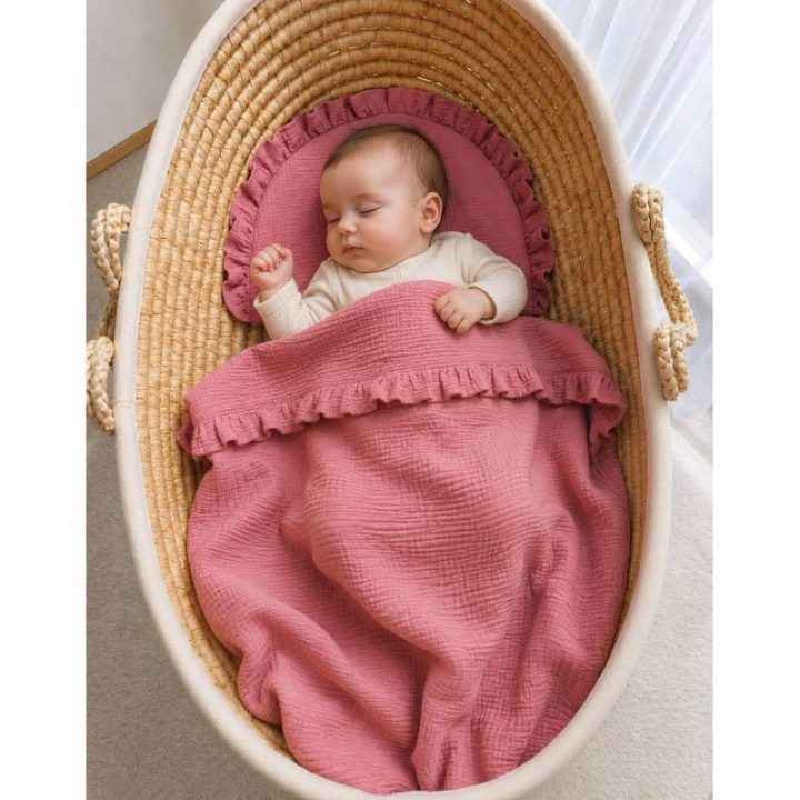 2 dalių muslino kūdikio patalynės komplektas su raukinuku My Sweet Baby retro pink