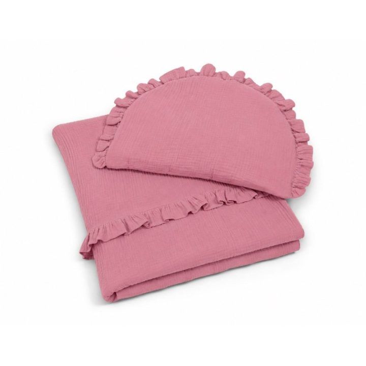 2 dalių muslino kūdikio patalynės komplektas su raukinuku My Sweet Baby retro pink