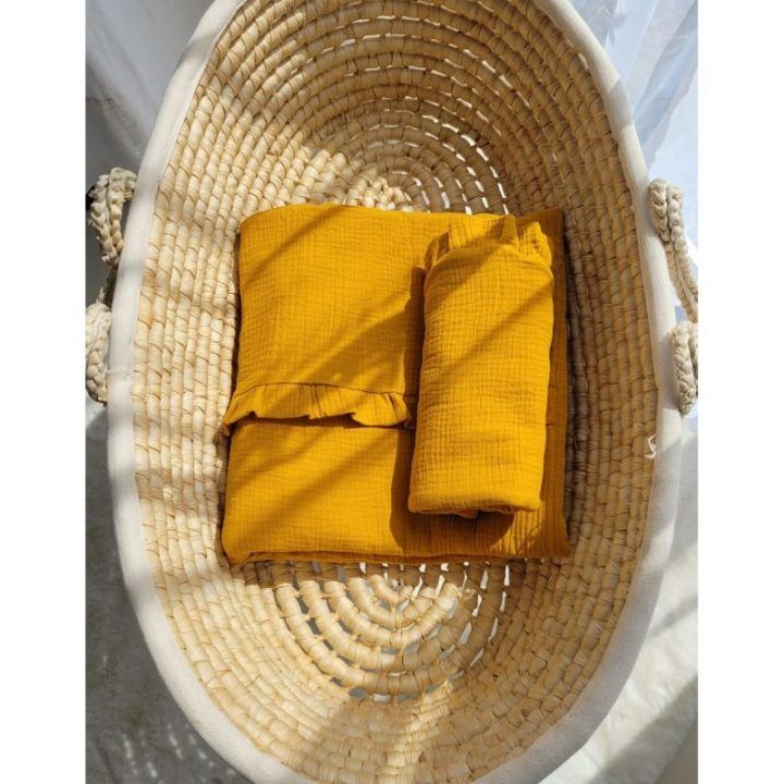 Muslino patalynės komplektas su raukinuku, 2 dalių, honey-yellow