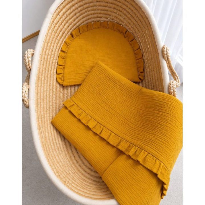Muslino patalynės komplektas su raukinuku, 2 dalių, honey-yellow