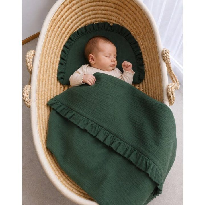 Muslino patalynės komplektas su raukinuku 2 dalių, tamsiai žalios spalvos My Sweet Baby