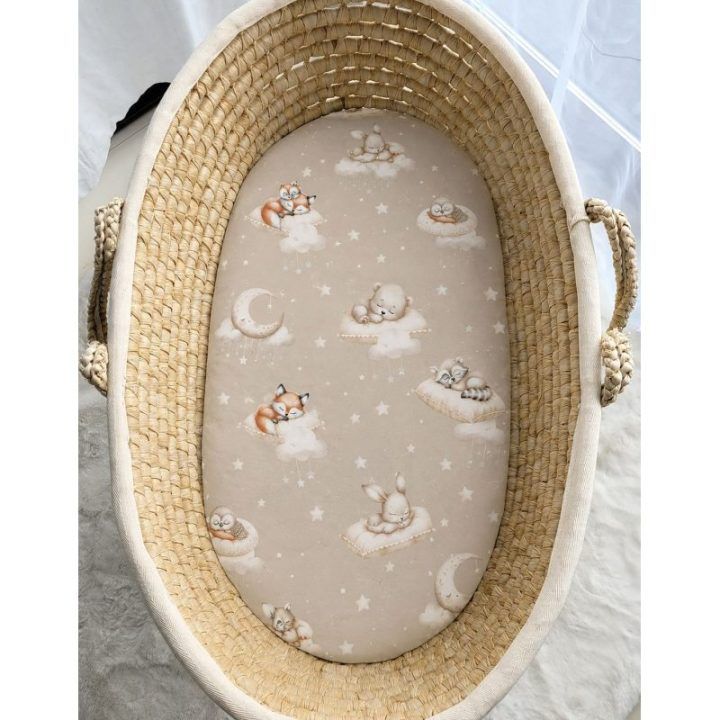 Paklodė su guma kūdikio vežimėliui ir Moses krepšio čiužiniui 75 × 35 cm My Sweet Baby Twinkle Woodland