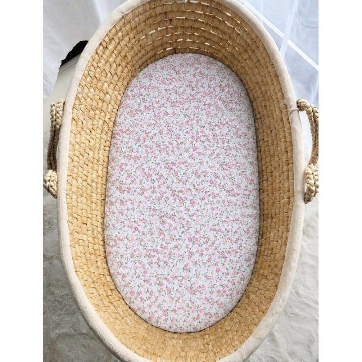 Paklodė su guma Moses krepšiui 75 × 35 cm My Sweet Baby mažos rožinės gėlės