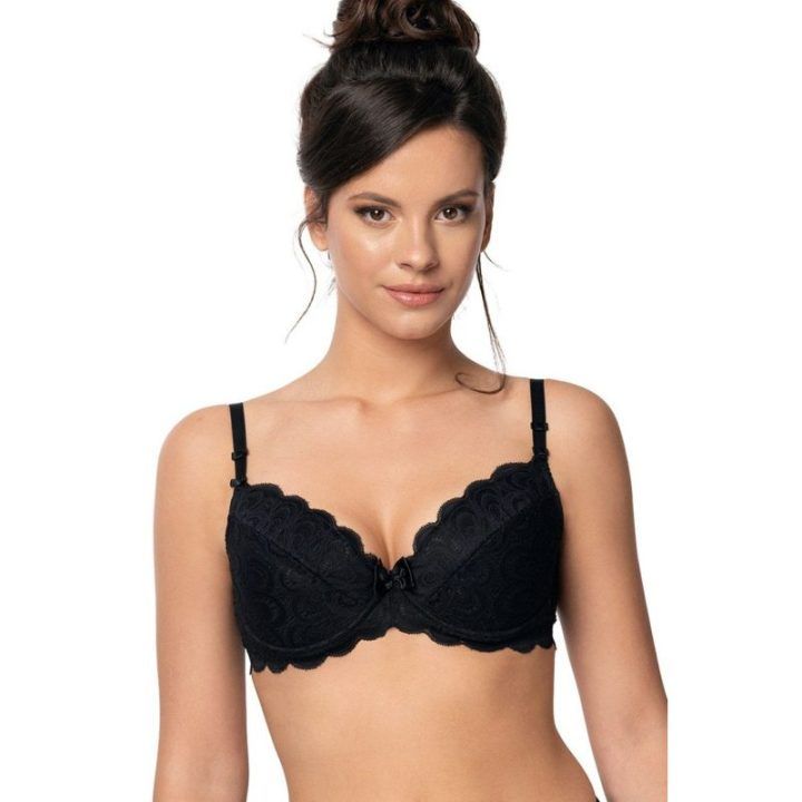 Juoda nėriniuota liemenėlė su push-up efektu Róża