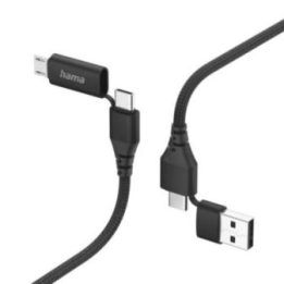 Hama 4-in-1 daugiafunkcis įkrovimo laidas 1,5 m, juodas