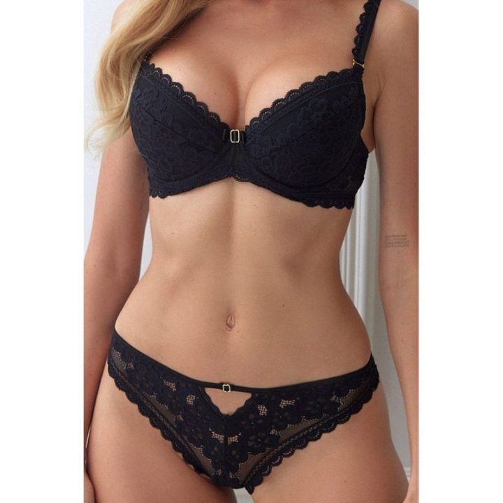 Juoda nėriniuota liemenėlė Push up Róża