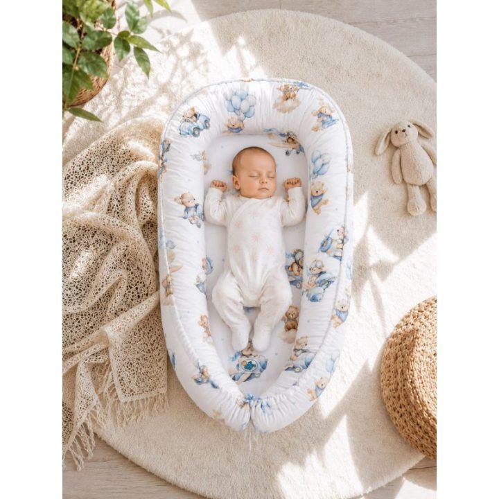 Dvipusis kūdikio lizdelis-kokonas My Sweet Baby Blue Sky Bears