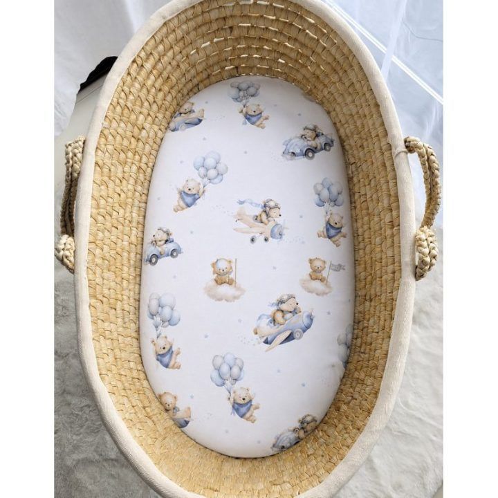 Paklodė su guma Moses krepšio čiužiniui 75 × 35 cm My Sweet Baby Blue Sky Bears