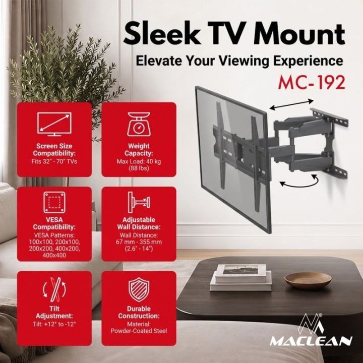 Televizoriaus laikiklis Maclean 32–70", iki 40 kg, juodas
