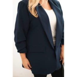 Moteriškas Plus Size švarkas, tamsiai mėlynos spalvos