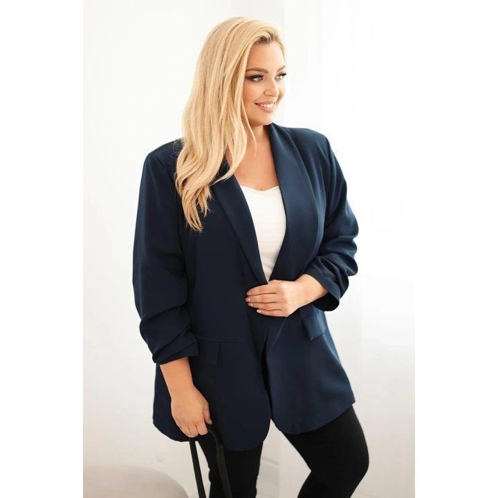 Moteriškas Plus Size švarkas, tamsiai mėlynos spalvos