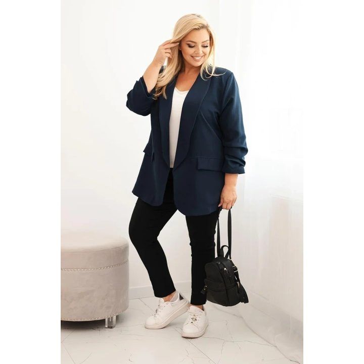Moteriškas Plus Size švarkas, tamsiai mėlynos spalvos