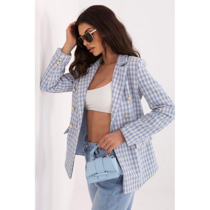 Tamsiai mėlyna moteriška švarkelė su pepito raštu Italy Moda
