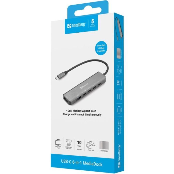 Sandberg USB-C 6-in-1 MediaDock dokas