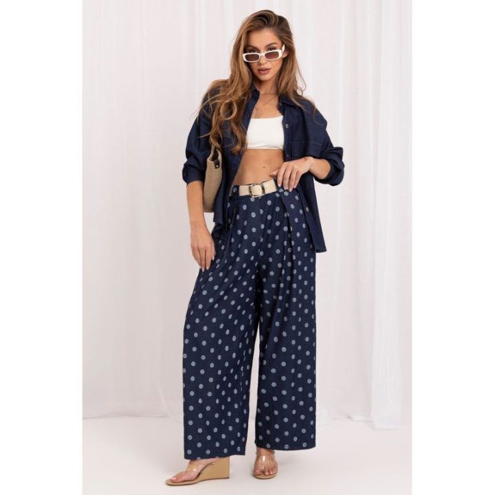 Mėlynos polka dot palazzo kelnės