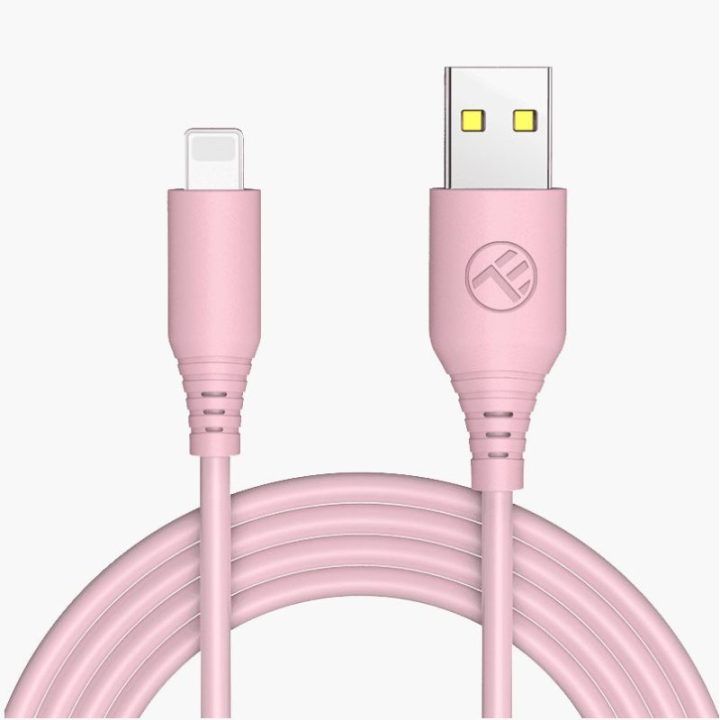 Tellur silikoninis USB-A į Lightning laidas 3 A, 1 m, rožinis