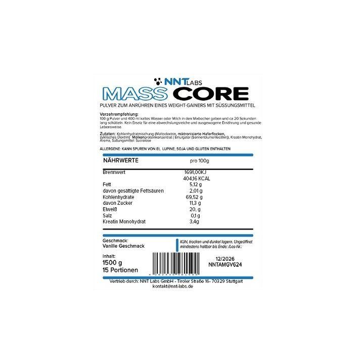Gaineris NNT Labs Anabolic Mass 1500 g, vanilės skonio