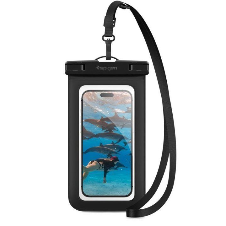 Spigen A601 vandeniui atsparus dėklas telefonams iki 6,9", juodas