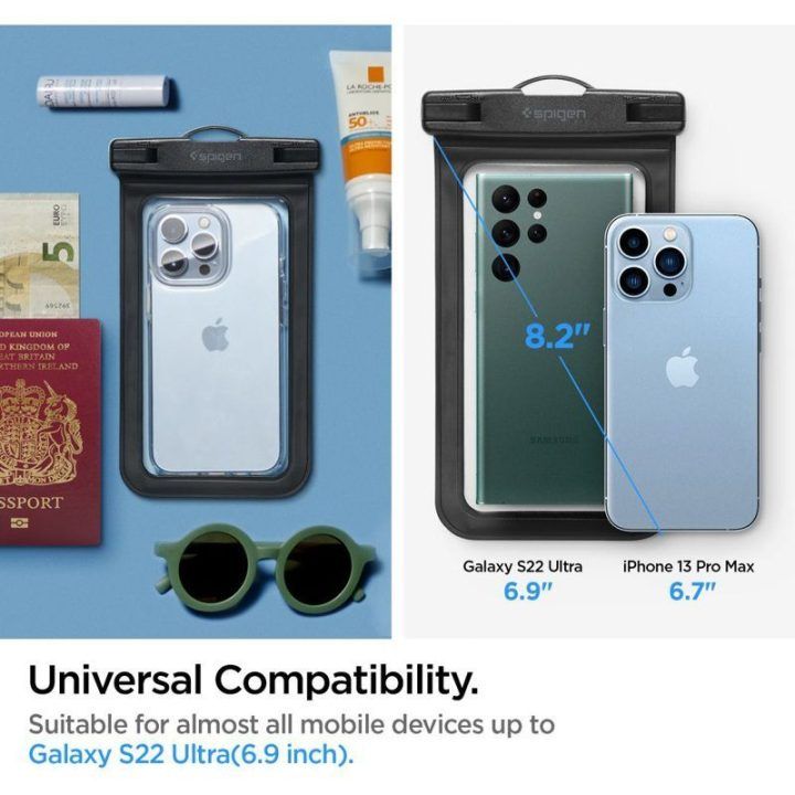 Spigen A601 vandeniui atsparus dėklas telefonams iki 6,9", juodas