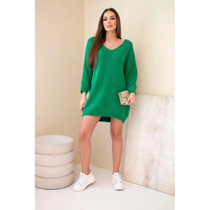 Moteriška Plus Size suknelė su V formos iškirpte, žalia