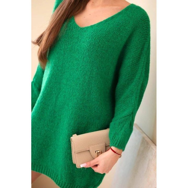 Moteriška Plus Size suknelė su V formos iškirpte, žalia