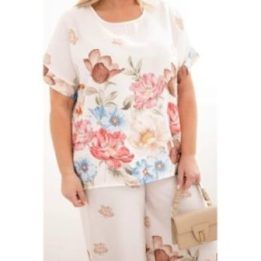 Moteriškas Plus Size komplektas su gėlių raštu, fuksijos spalvos