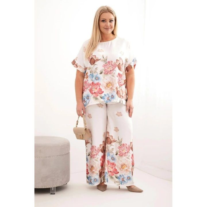 Moteriškas Plus Size komplektas su gėlių raštu, fuksijos spalvos