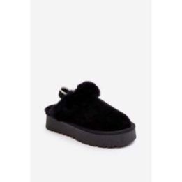 Šlepetės ant platformos su dirbtiniais kailiais Black Sophienne